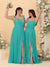 A-Line/Princess Square Neck Sleeveless Ruched Bridesmaid Dresses With Side Slit & Ruffles