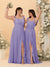 A-Line/Princess Square Neck Sleeveless Ruched Bridesmaid Dresses With Side Slit & Ruffles