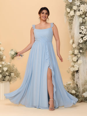 A-Line/Princess Square Neck Sleeveless Plus Size Bridesmaid Dresses With Side Slit & Ruffles