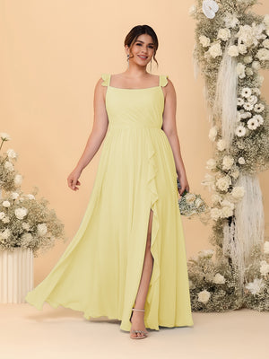 A-Line/Princess Square Neck Sleeveless Plus Size Bridesmaid Dresses With Side Slit & Ruffles