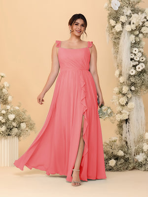 A-Line/Princess Square Neck Sleeveless Plus Size Bridesmaid Dresses With Side Slit & Ruffles
