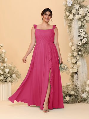 A-Line/Princess Square Neck Sleeveless Plus Size Bridesmaid Dresses With Side Slit & Ruffles