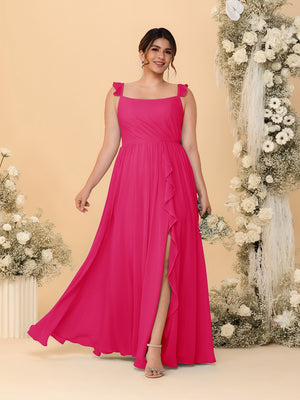 A-Line/Princess Square Neck Sleeveless Plus Size Bridesmaid Dresses With Side Slit & Ruffles