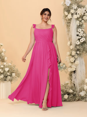 A-Line/Princess Square Neck Sleeveless Plus Size Bridesmaid Dresses With Side Slit & Ruffles