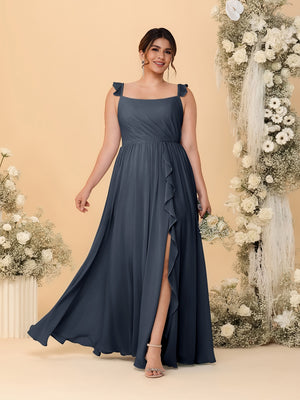 A-Line/Princess Square Neck Sleeveless Plus Size Bridesmaid Dresses With Side Slit & Ruffles
