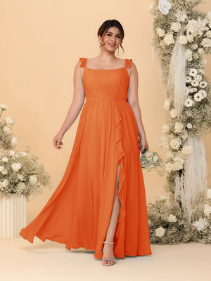A-Line/Princess Square Neck Sleeveless Plus Size Bridesmaid Dresses With Side Slit & Ruffles