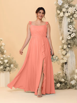 A-Line/Princess Square Neck Sleeveless Plus Size Bridesmaid Dresses With Side Slit & Ruffles