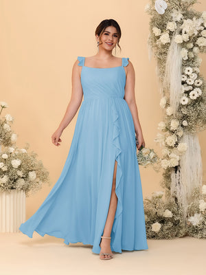 A-Line/Princess Square Neck Sleeveless Plus Size Bridesmaid Dresses With Side Slit & Ruffles