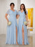 A-Line/Princess V-Neck Short Sleeves Long Chiffon Bridesmaid Dresses With Side Slit