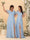 A-Line/Princess V-Neck Short Sleeves Long Chiffon Bridesmaid Dresses With Side Slit