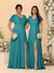 A-Line/Princess V-Neck Short Sleeves Long Chiffon Bridesmaid Dresses With Side Slit