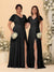 A-Line/Princess V-Neck Short Sleeves Long Chiffon Bridesmaid Dresses With Side Slit