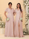 A-Line/Princess V-Neck Short Sleeves Long Chiffon Bridesmaid Dresses With Side Slit