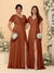 A-Line/Princess V-Neck Short Sleeves Long Chiffon Bridesmaid Dresses With Side Slit