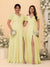 A-Line/Princess V-Neck Short Sleeves Long Chiffon Bridesmaid Dresses With Side Slit