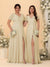 A-Line/Princess V-Neck Short Sleeves Long Chiffon Bridesmaid Dresses With Side Slit