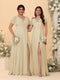 A-Line/Princess V-Neck Short Sleeves Long Chiffon Bridesmaid Dresses With Side Slit
