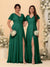 A-Line/Princess V-Neck Short Sleeves Long Chiffon Bridesmaid Dresses With Side Slit