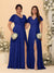 A-Line/Princess V-Neck Short Sleeves Long Chiffon Bridesmaid Dresses With Side Slit