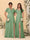 A-Line/Princess V-Neck Short Sleeves Long Chiffon Bridesmaid Dresses With Side Slit