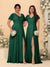 A-Line/Princess V-Neck Short Sleeves Long Chiffon Bridesmaid Dresses With Side Slit