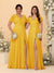 A-Line/Princess V-Neck Short Sleeves Long Chiffon Bridesmaid Dresses With Side Slit