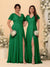 A-Line/Princess V-Neck Short Sleeves Long Chiffon Bridesmaid Dresses With Side Slit