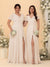 A-Line/Princess V-Neck Short Sleeves Long Chiffon Bridesmaid Dresses With Side Slit