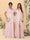 A-Line/Princess V-Neck Short Sleeves Long Chiffon Bridesmaid Dresses With Side Slit