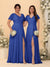 A-Line/Princess V-Neck Short Sleeves Long Chiffon Bridesmaid Dresses With Side Slit