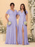 A-Line/Princess V-Neck Short Sleeves Long Chiffon Bridesmaid Dresses With Side Slit