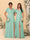 A-Line/Princess V-Neck Short Sleeves Long Chiffon Bridesmaid Dresses With Side Slit