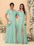 A-Line/Princess V-Neck Short Sleeves Long Chiffon Bridesmaid Dresses With Side Slit