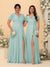 A-Line/Princess V-Neck Short Sleeves Long Chiffon Bridesmaid Dresses With Side Slit