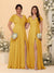 A-Line/Princess V-Neck Short Sleeves Long Chiffon Bridesmaid Dresses With Side Slit