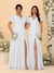 A-Line/Princess V-Neck Short Sleeves Long Chiffon Bridesmaid Dresses With Side Slit