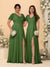 A-Line/Princess V-Neck Short Sleeves Long Chiffon Bridesmaid Dresses With Side Slit