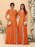 A-Line/Princess V-Neck Short Sleeves Long Chiffon Bridesmaid Dresses With Side Slit