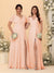 A-Line/Princess V-Neck Short Sleeves Long Chiffon Bridesmaid Dresses With Side Slit
