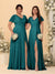 A-Line/Princess V-Neck Short Sleeves Long Chiffon Bridesmaid Dresses With Side Slit