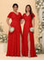 A-Line/Princess V-Neck Short Sleeves Long Chiffon Bridesmaid Dresses With Side Slit