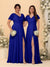 A-Line/Princess V-Neck Short Sleeves Long Chiffon Bridesmaid Dresses With Side Slit
