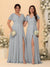 A-Line/Princess V-Neck Short Sleeves Long Chiffon Bridesmaid Dresses With Side Slit