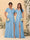 A-Line/Princess V-Neck Short Sleeves Long Chiffon Bridesmaid Dresses With Side Slit