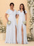 A-Line/Princess V-Neck Short Sleeves Long Chiffon Bridesmaid Dresses With Side Slit