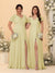 A-Line/Princess V-Neck Short Sleeves Long Chiffon Bridesmaid Dresses With Side Slit