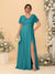 A-Line/Princess V-Neck Short Sleeves Plus Size Bridesmaid Dresses With Side Slit