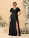 A-Line/Princess V-Neck Short Sleeves Plus Size Bridesmaid Dresses With Side Slit
