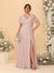 A-Line/Princess V-Neck Short Sleeves Plus Size Bridesmaid Dresses With Side Slit