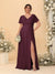 A-Line/Princess V-Neck Short Sleeves Plus Size Bridesmaid Dresses With Side Slit